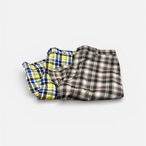 Slazenger Men's Plaid Flat Front Shorts in Blue, Yellow, and Gray